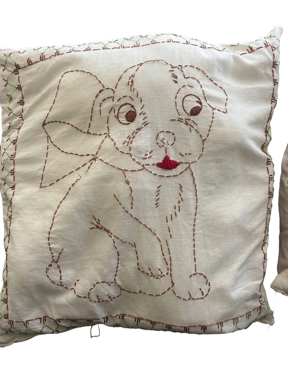 Embroidered Puppy & Kitten Throw Pillows (2) - retro nursery decor vintage